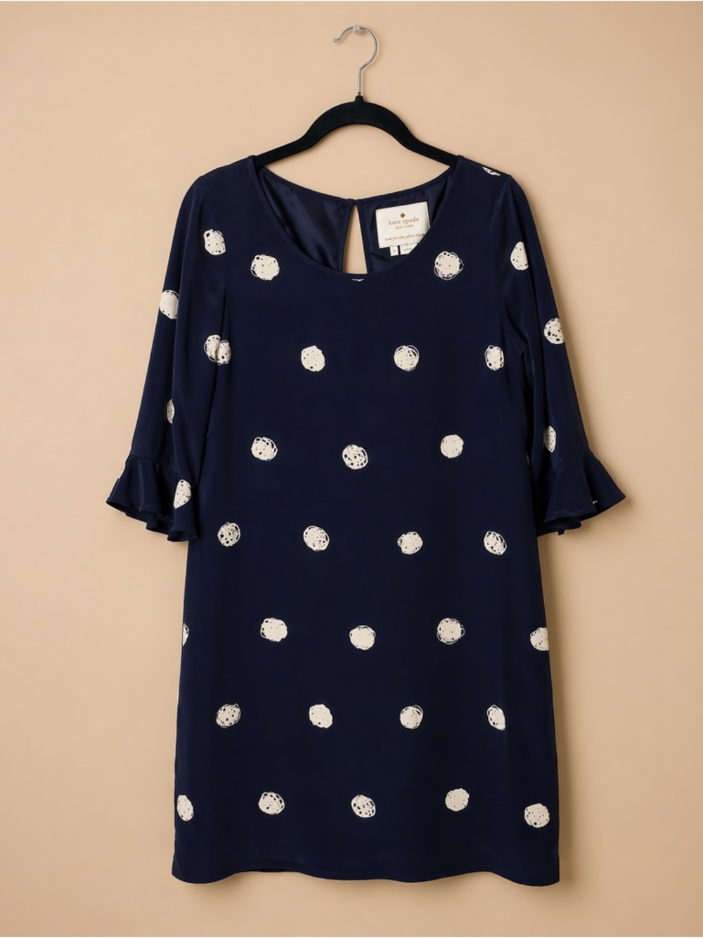 kate spade Navy and Ivory Polka Dot Long Sleeve Shift Dress